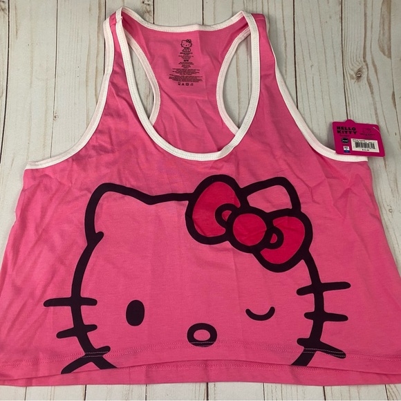 NWT Sanrio Hello Kitty Pink Racerback Crop Tank sz M - Picture 1 of 5